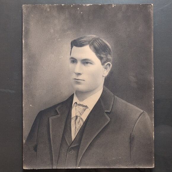 Antique Black and White Portrait of a Man 20" × 16" - Picture 1 of 7
